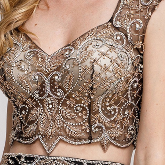 PROM EVENING 2PC GLITTER LONG DRESS AC374 BLACK - Picture 4 of 5